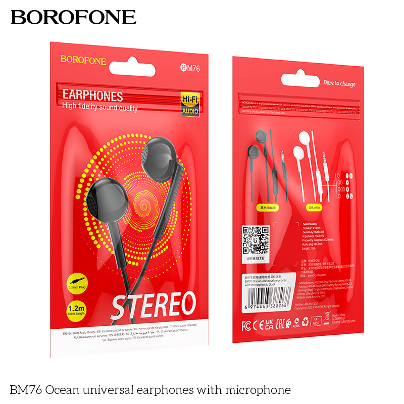BM76 Ocean Universal Stereo Earphones with Mic – Deep Sound, Smooth Comfort
