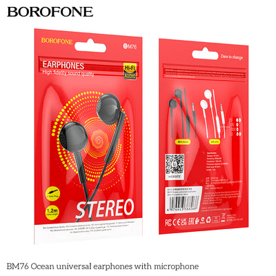 BM76 Ocean Universal Stereo Earphones with Mic – Deep Sound, Smooth Comfort