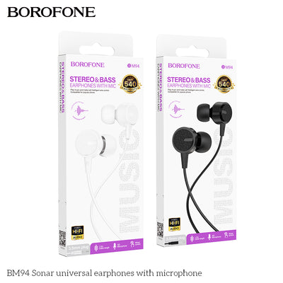 BM94 Sonar Universal Earphones with Mic – Clear Stereo Sound & Comfortable Fit