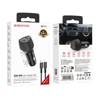 BZ31D Solid 60W PD Car Charger (2C) – Dual USB-C Fast Car Adapter for iPhone & Android