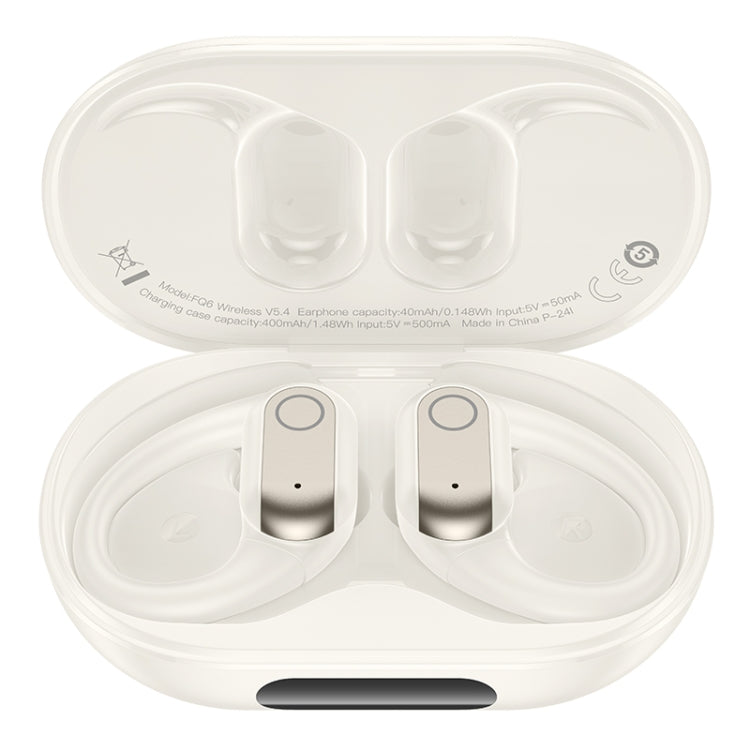 White wireless earbuds with charging case on a white background