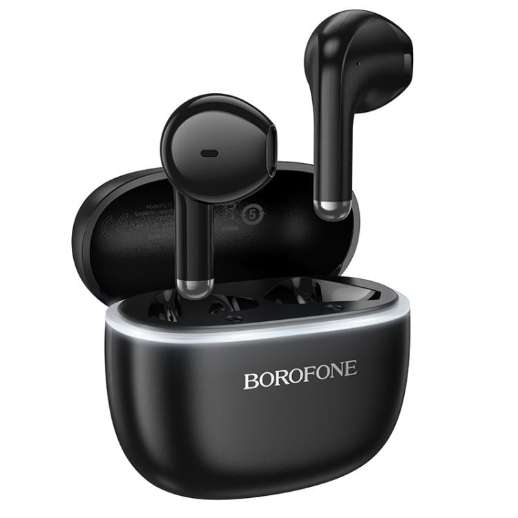 Black wireless earbuds with charging case 