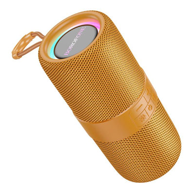 Orange portable speaker with mesh design 