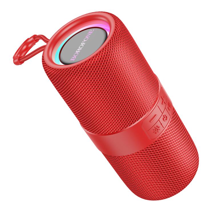 Red portable speaker with mesh design 