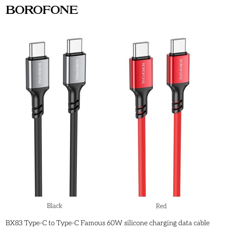 BOROFONE BX83 Type-C to Type-C charging data cable in black and red on 