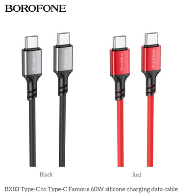 BOROFONE BX83 Type-C to Type-C charging data cable in black and red on 