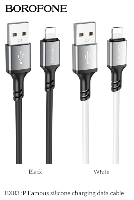 BOROFONE BX83 IP silicone charging data cable in black and white 