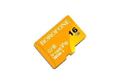 Yellow Borofone memory card on a white background